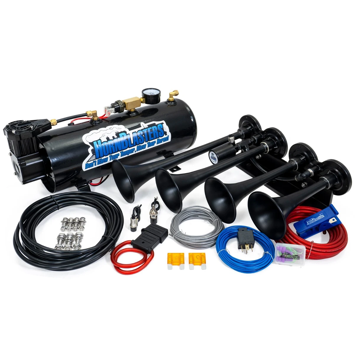 Bocina Eléctrica Compacta HornBlasters Para Camión, Moto, ATV, Scooter - 12V, Negra, Resistente