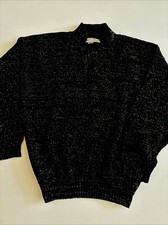 Vintage 1980s Sweater Black Colored Sparkles Kate Collins Metallic Big Button