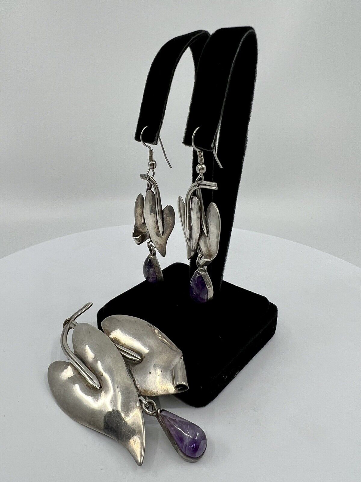 Vintage TAXCO Sterling Silver 980 And Amethyst Le… - image 2