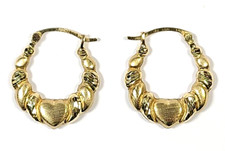 14k Yellow Gold Matte and Polished Heart Hoop Earrings