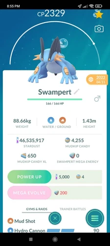 Pokemon Swampert Under 2500CP 3Moves (Hydro Cannon) GO - TRA'DE - Description
