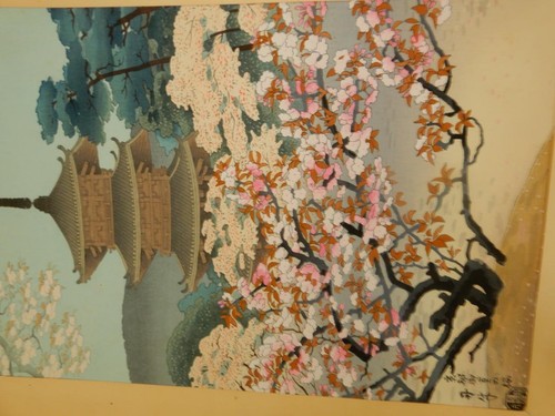 Original Uchida WoodBlock Print Japan PAGODA NINNAJITEMPLE Cherry blossoms Asada - Imagen 7 de 13