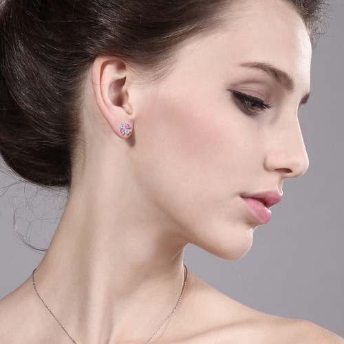 1.95 Cttw 925 Sterling Silver Earrings Lab Grown Diamond and Pink Moissanite - Picture 2 of 3