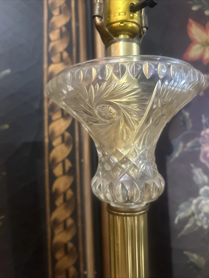 PAR (2) DE LÁMPARAS DE MESA BUFFET DE CRISTAL/LATÓN HOLLYWOOD REGENCY DE COLECCIÓN Foto 4 de 4