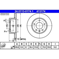 Bremsscheibe ATE 24.0113-0174.1 (2 Stk.) FüR Opel Omega A Caravan