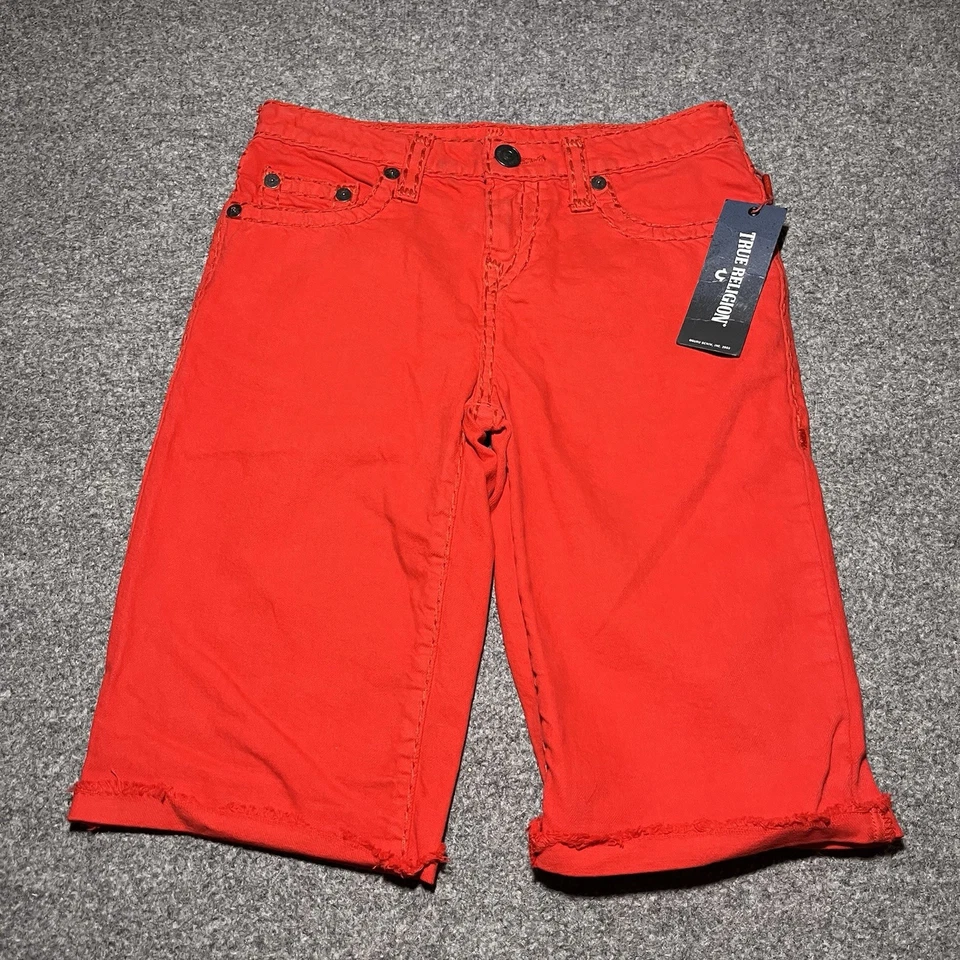 True Religion Shorts Boys 14 Geno Super T Denim Red Pop Color Skate Grunge - Image 2 of 4