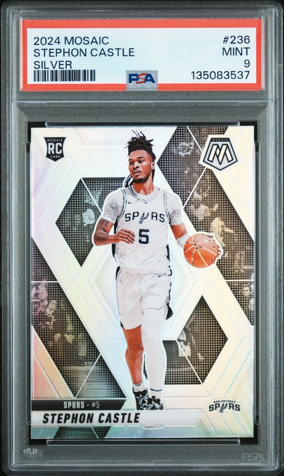 2024-25 PANINI MOSAIC STEPHON CASTLE #236 SILVER PRIZM ROOKIE PSA 9 SPURS SP