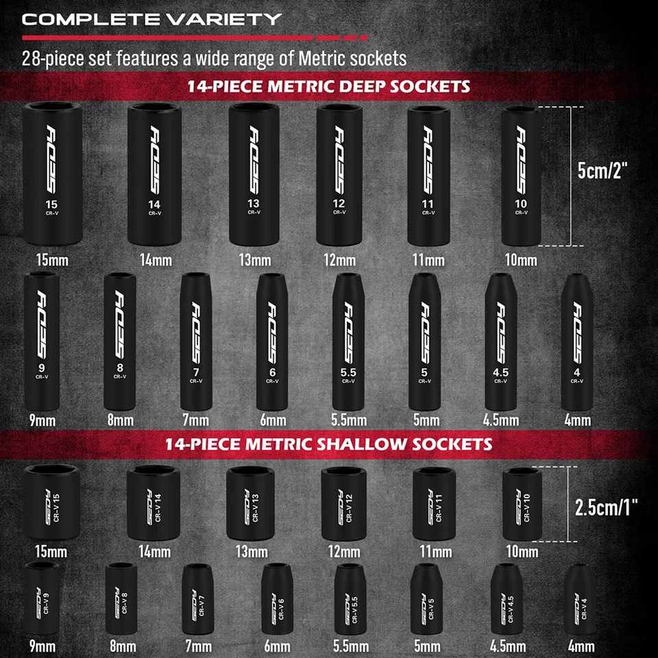 64PC 1/4" Drive Impact Socket Wrench Bits Set Metric SAE Deep Shallow Ratchet S2 - Image 3 of 4