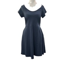 Pact Scoop Neck Fit and Flare Dress Womens Large Blue Organic Cotton Cutout Back