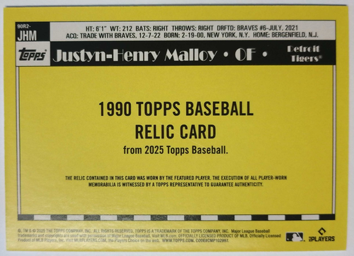 2025 Topps Serie 2 - 1990 Topps Baseball Relics Justyn-Henry Malloy... - Foto 2 di 2