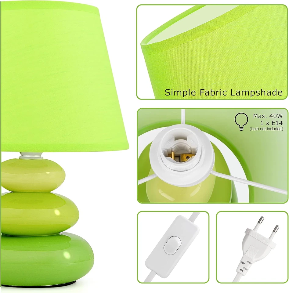 Lampada Da Comodino "Lina" (Verde) Lampada Da Tavolo Lampada Da Tavolo in Cerami - Immagine 4 di 4