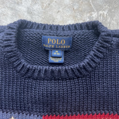 POLO Ralph Lauren Iconic Flag Cotton Crewneck Jumper Sweater Boys M (8-10) Blue - Picture 2 of 5