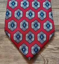 Roundtree & Yorke for Dillards Silk Hand Sewn In USA Red Geometric Necktie 