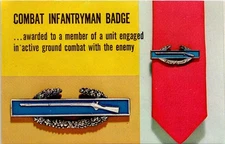 Combat Infantryman BADGE, Tie Bar, Military ADVERTISING Chrome Postcard