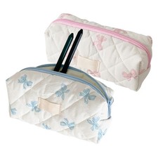 2pcs Cute Pencil Case Aesthetic Bow Pattern Stationery Bag for College Student