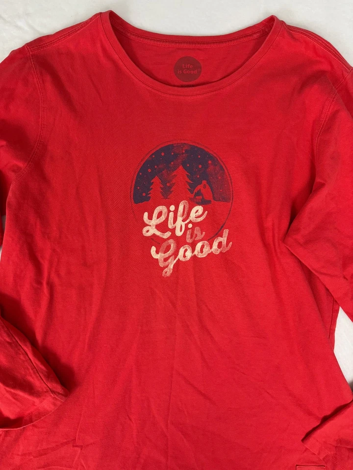 LIFE IS GOOD Camiseta Roja Manga Larga VACACIONES Navidad Mujer XL Foto 2 de 3