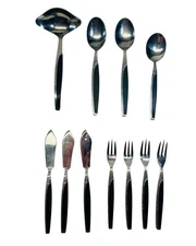 Mar-Crest Marcrest Ebony Elegance Flatware Atomic Starburst Lot 11 Pieces