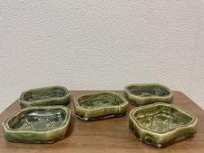 Set Of 5 Ceramic Hexagonal Dishes With Bamboo Pattern