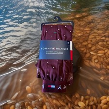 Tommy Hilfiger Men's Woven Cotton Boxer Size LARGE FLAG PRINT MAROON