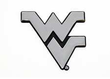 WVU Mountaineers Metal Auto Emblem - Chrome, Silver - Universal Fit - Car