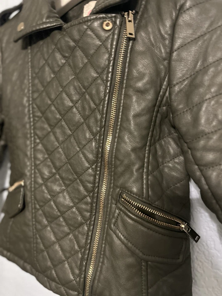 GB 女孩衣服套装 7/8 Olive Cardign 夹克“仿”皮革 — 第 2/4 张图片