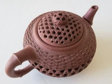 NEW Chinese Yixing Zisha clay Teapot Basket Weaving Reticulated Double Walled