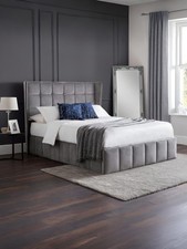 Gatsby 135cm Double Grey Velvet Lift-up Ottoman Storage Bed