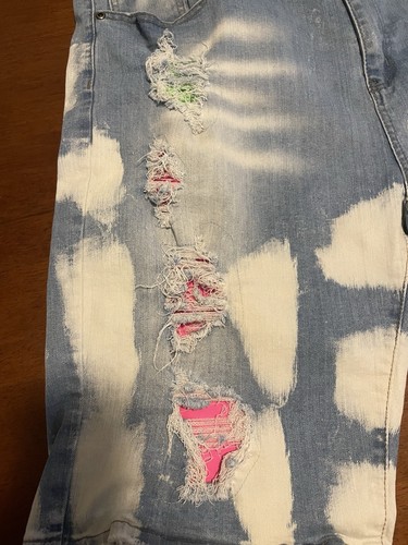 Waimea Jeansshorts Herren Gr. 40 Skinny Fit Distressed Destroyed Neon 80’s Vibe - Bild 6 von 6