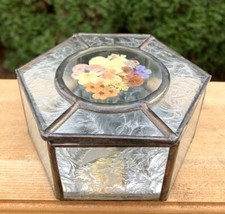 Vintage Art Glass Trinket Box Jewelry Box Treasures Box Hexagon Shape Dry Flower
