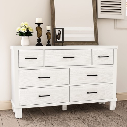 7 Drawer Dresser for Bedroom Retro Wood Chest of Drawers Storage Dresser Cabinet - Picture 2 of 10