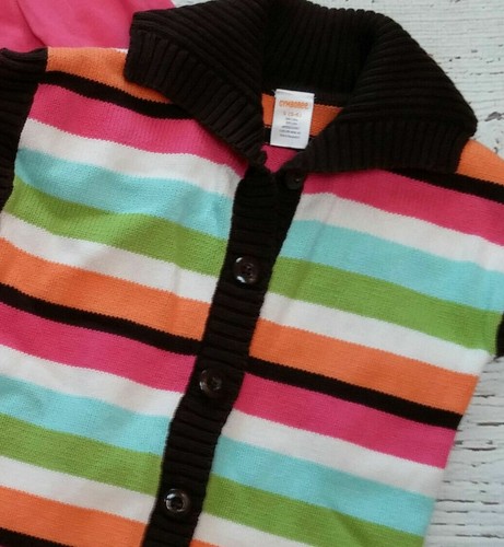 GYMBOREE 5 6 7 "Growing Flowers" Striped Sweater Button Vest, Pink Flower Tee 5 - Picture 4 of 5