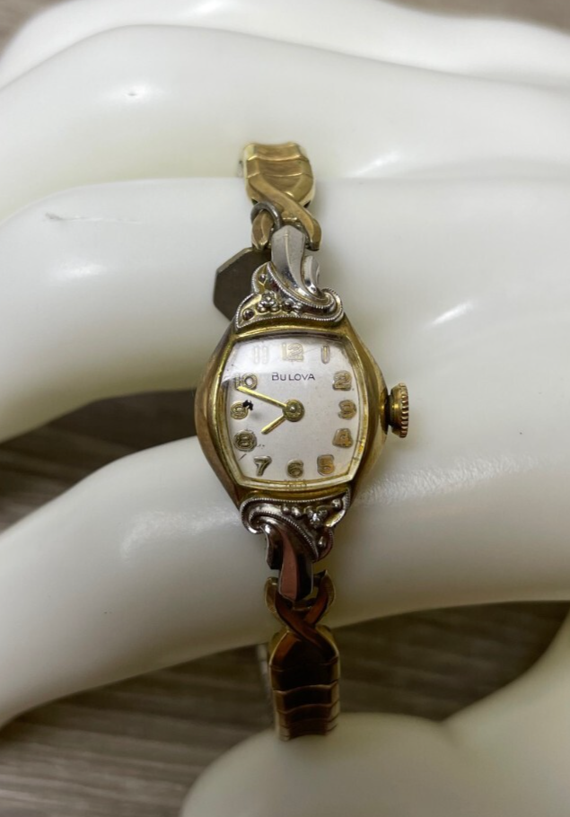 Vintage Bulova 10k RGP Diamond Women's Hand Wind Watch Stretch