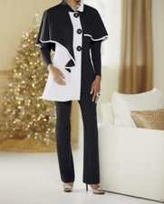 Women's Black Cocktail Wedding Church 3PC Wardrober Skirt pant suit plus 3X4X US