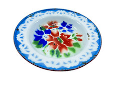 Porcelain Dish Plate Floral Hand Printed Antique Rare Vintage Hand Size 8.5