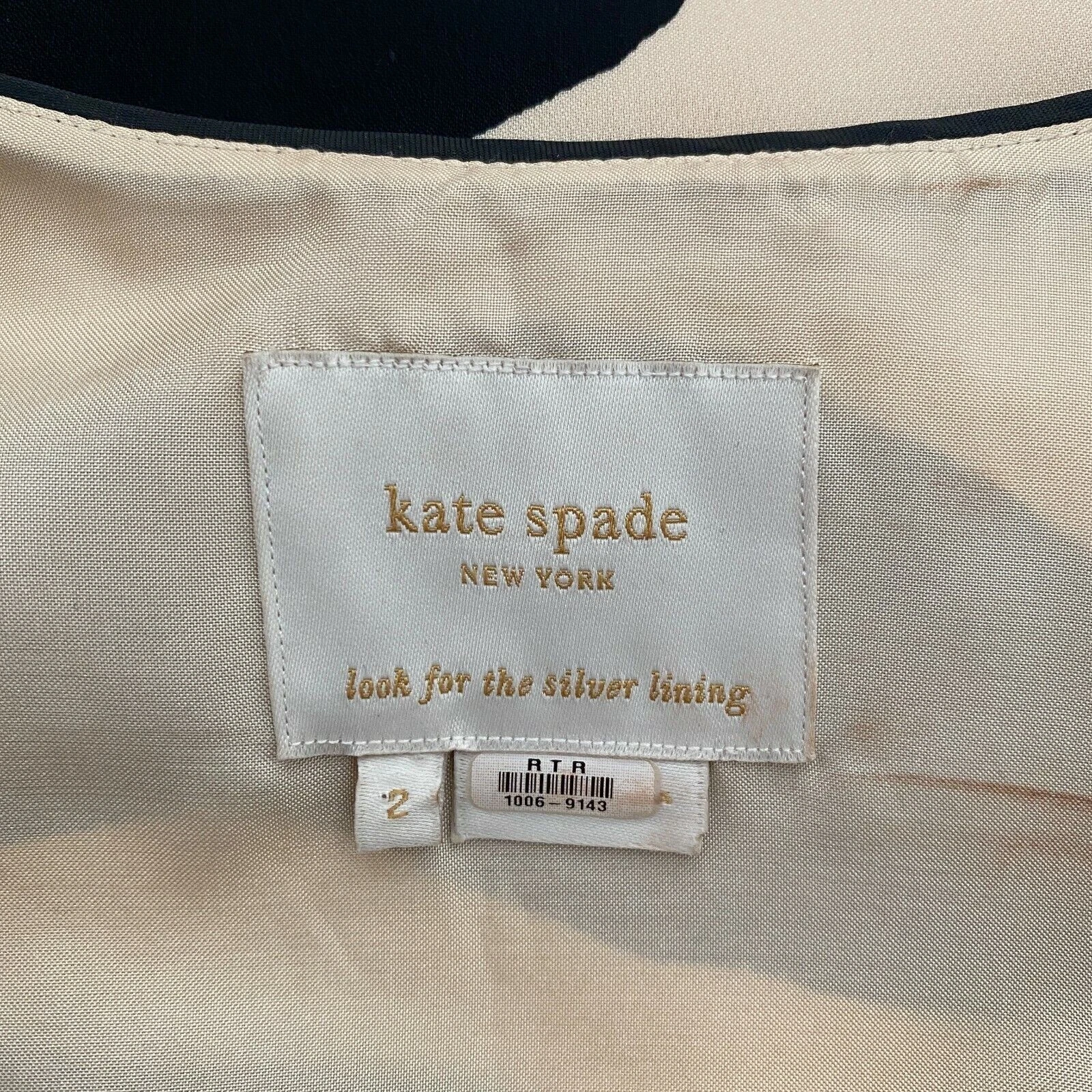 Abito Kate Spade seta crema zebra nera stampa a righe Andora manica flauto UK 8