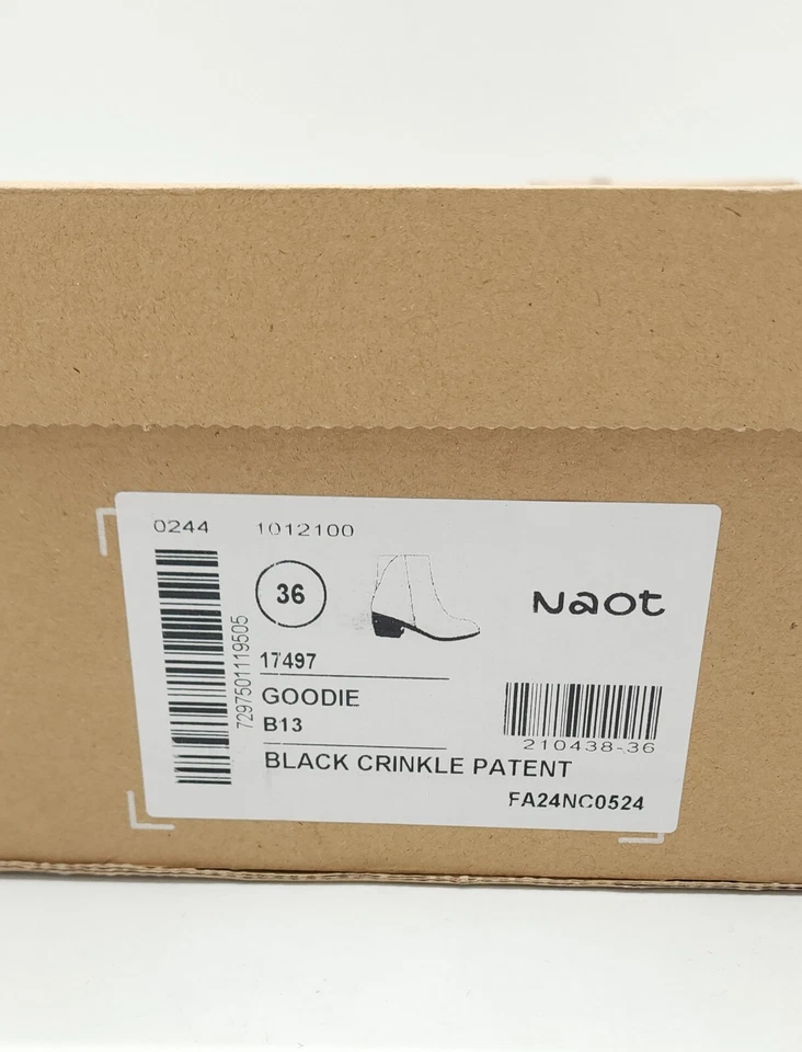 Botín Chelsea Naot Negro Arrugado Charol Cremallera Para Mujer Talla 5 EU 36 Foto 2 de 4