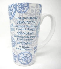 Swanson 16oz Stoneware White Latte Mug Blue Serenity Courage Wisdom