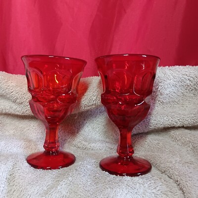 Vintage Fostoria Argus Ruby Red Water Goblets - Set Of 4 - 5 inches high