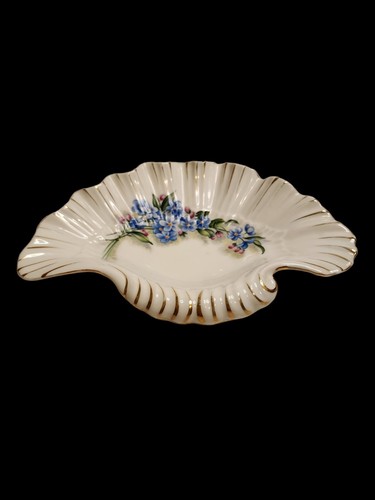 Piatto portagioie vintage Saji Fancy China blu pansies conchiglia made in Japan 6/194 - Foto 3 di 5