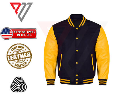Varsity Letterman Wool & Real Cowhide Leather Sleeve High Quality Bomber Jacket