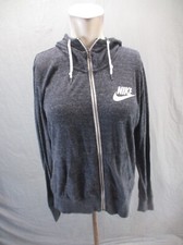 NIKE Size L Womens Gray Organic Cotton Blend Full Zip Pocket Athletic Jacket 052