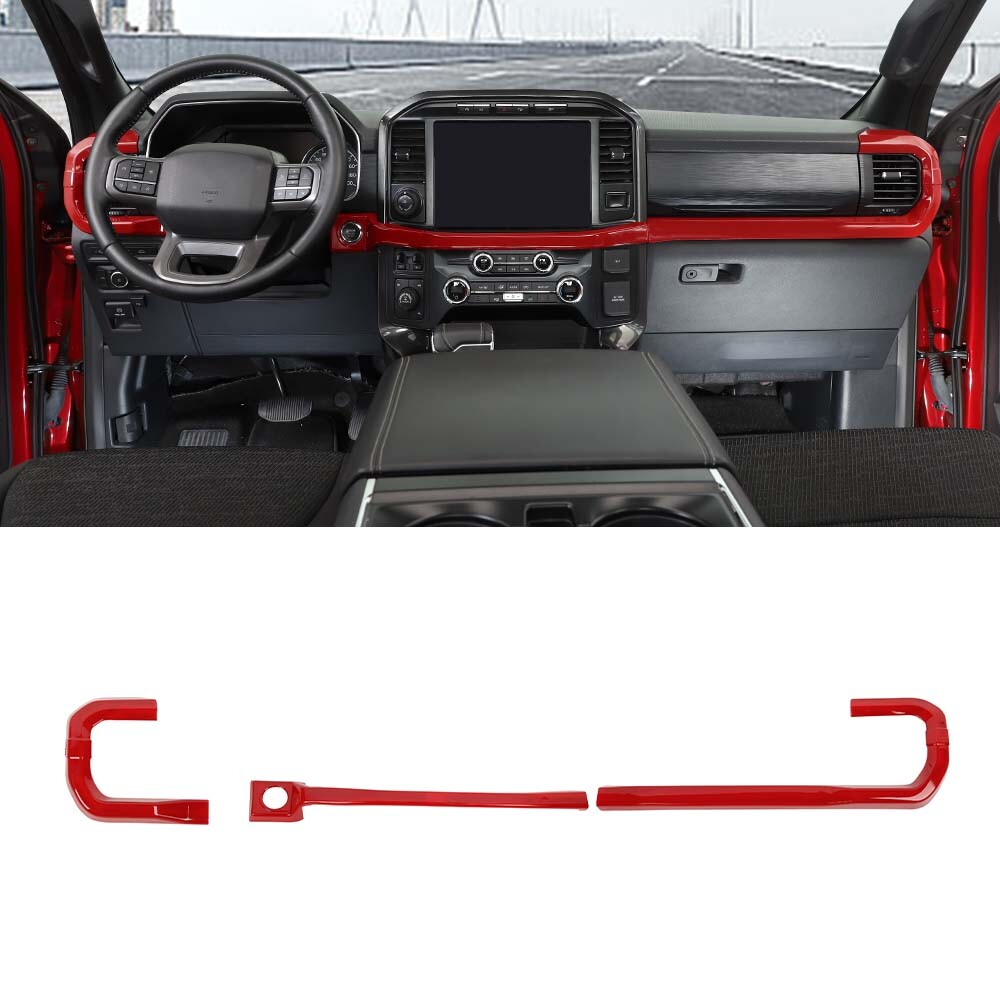 Red Dashboard Center Console Decor Strips Trim For Ford F150 2021+ Accessories