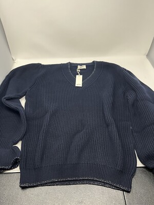 Gil'B 100% Cotton Knitted V Neck Sweater Blue Large