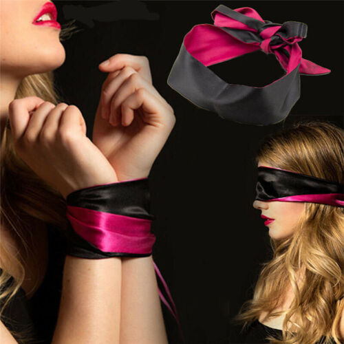 Satin Augenmaske Augenbinde Handgelenk Knöchelbinde Komfort Eye Mask Schwarz&Rot - Bild 4 von 7