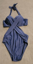 Cupshe NWOT Women's Large Blue Crisscross V Neck One Piece Cutout Swimsuit
