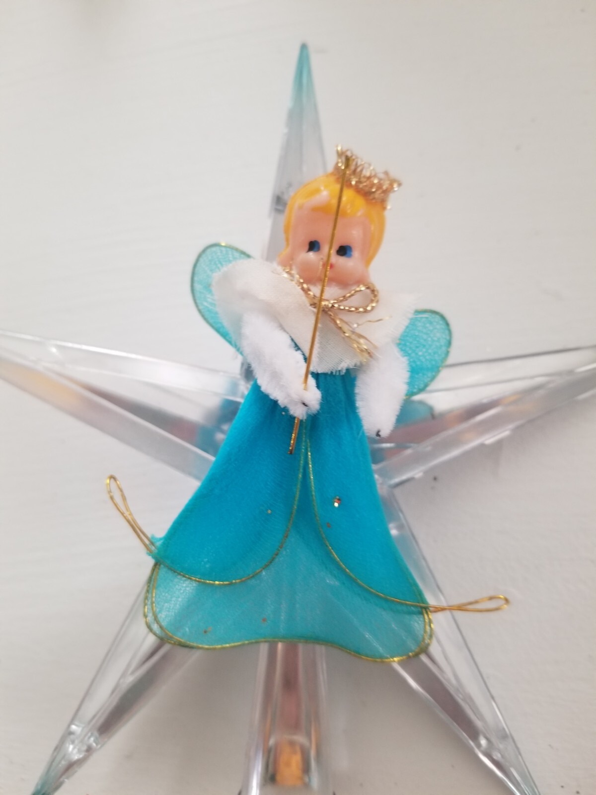 Vintage Jewel Brite Christmas Tree Star Topper Angel Blue Silver