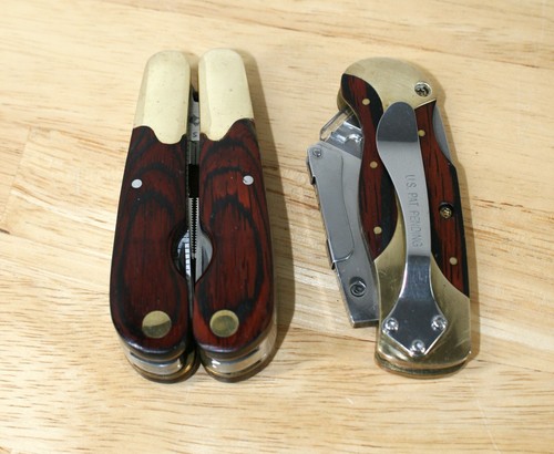 Husky Limited Ed. Rosewood & Brass Multi-Tool Set, Utility Knife & Case ~ NEW! - Picture 2 of 19