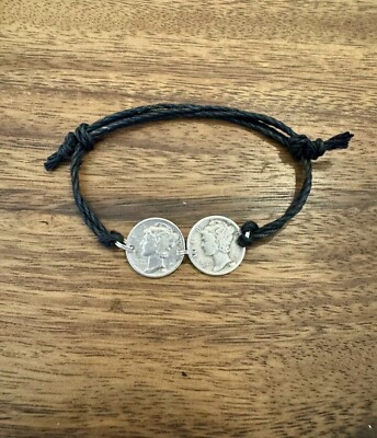 2 Coin Adjustable MERCURY DIME Coin Jewelry BRACELET 90% Silver! Hemp