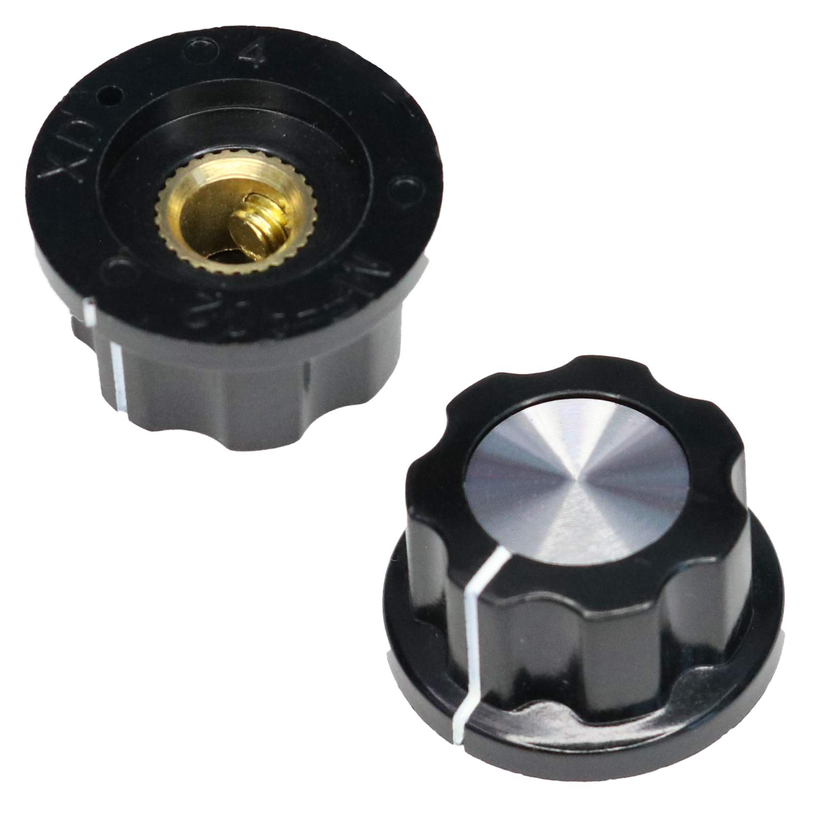 Large Fluted Rotary Control Knobs Silver Metal Cap, Grub Screw Fixing 6mm eBay