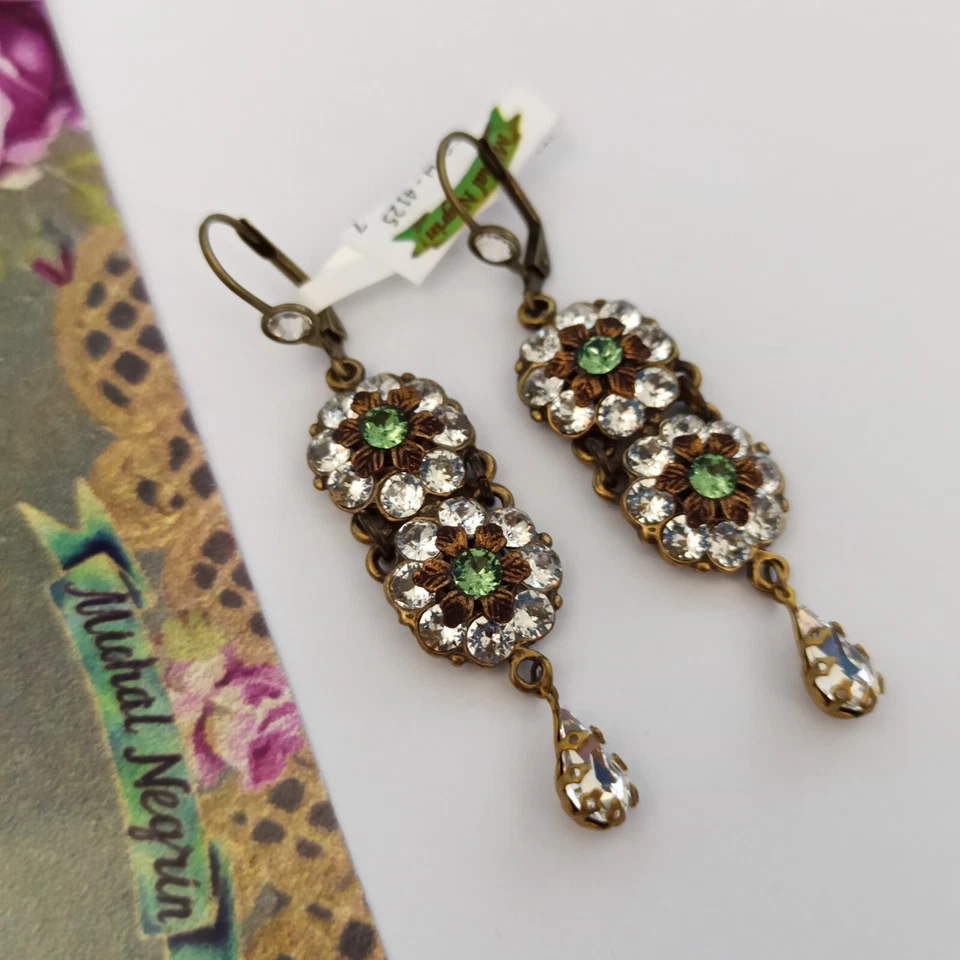 Pendientes Michal Negrin Transparente Blanco Verde Cristales Largo Cóctel Pasarela Caja de Regalo Foto 2 de 4